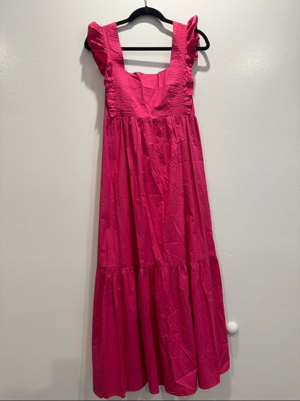 Bright Pink Ruffle Shoulder Maxi Dress